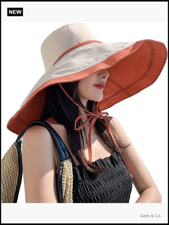 Wide Brim Sun Hat with Wired Edge, Reversible Foldable UPF 50+